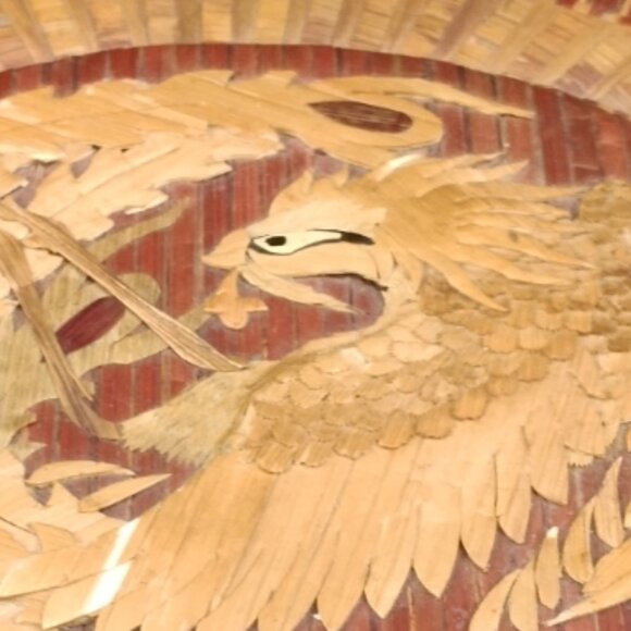 Marquetry Phoenix Dragon Oval Trinket Jewelry Box Bamboo Veneer Overlay 6.25 - Picture 9 of 9